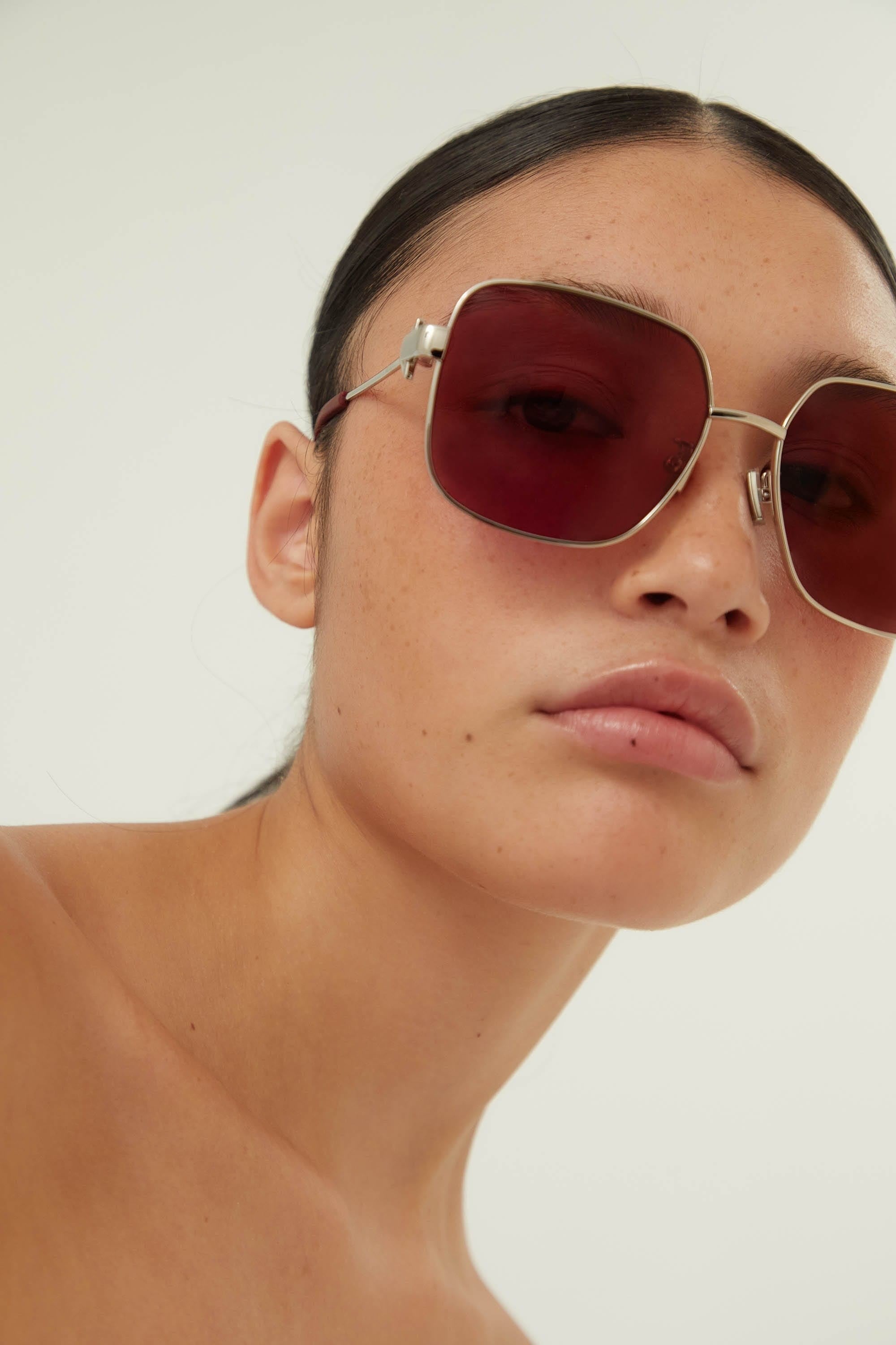 Bottega Veneta squared full metal silver and pink sunglasses