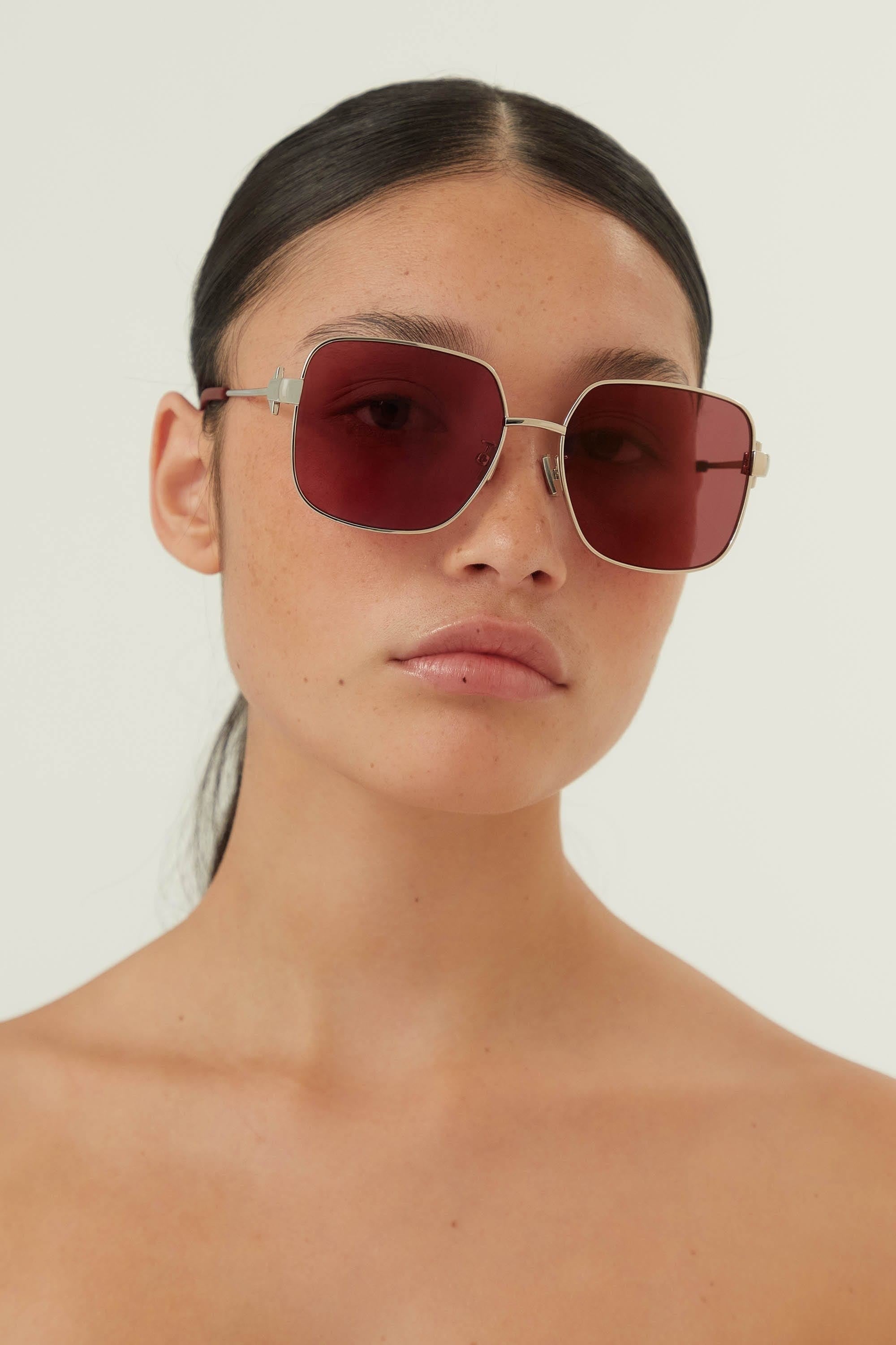 Bottega Veneta squared full metal silver and pink sunglasses