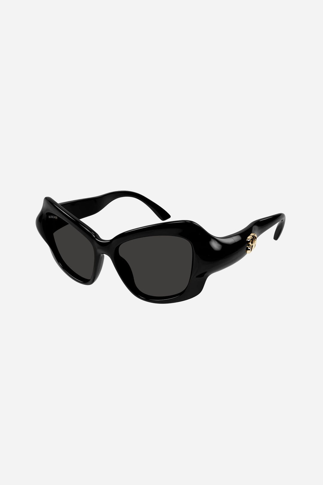 Black geometric sunglasses with gold logo