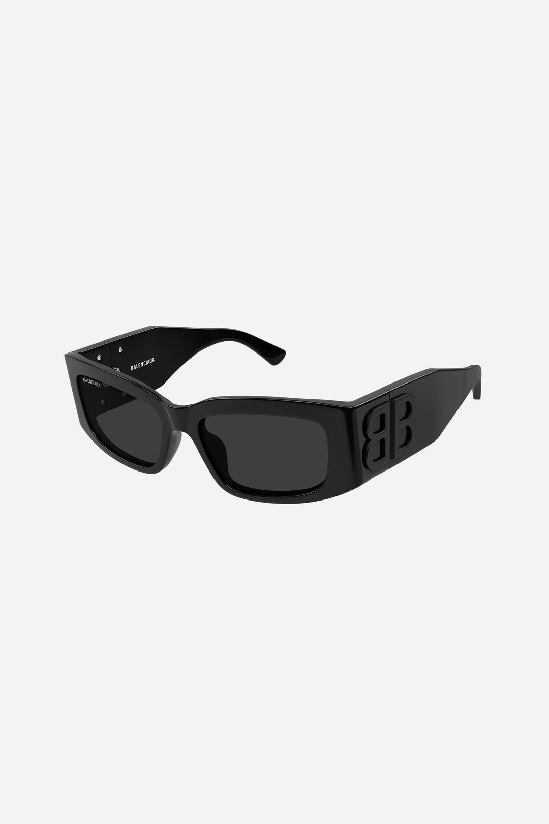 Black rectangular Balenciaga sunglasses with black logo