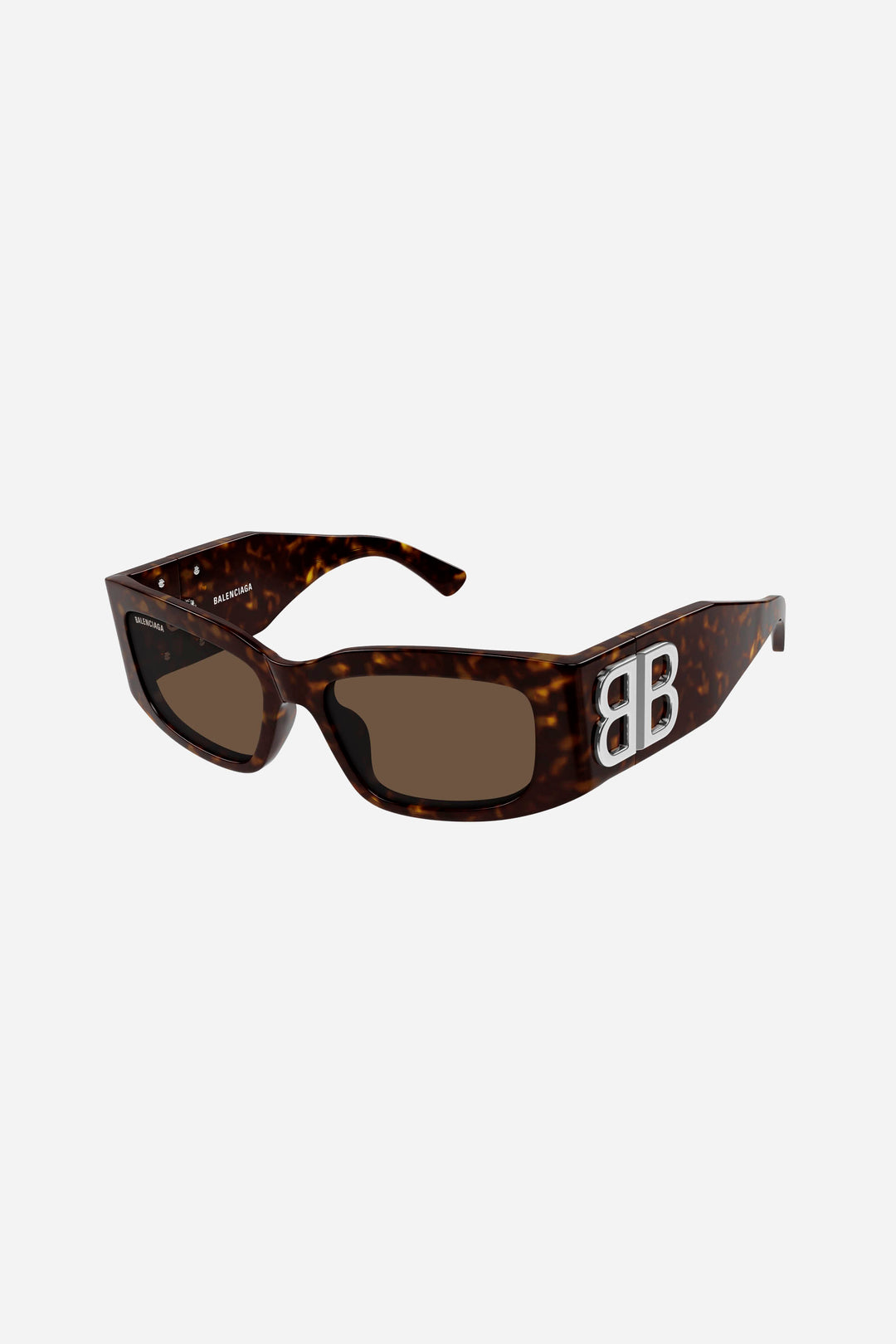 Havana brown rectangular Balenciaga sunglasses with silver logo