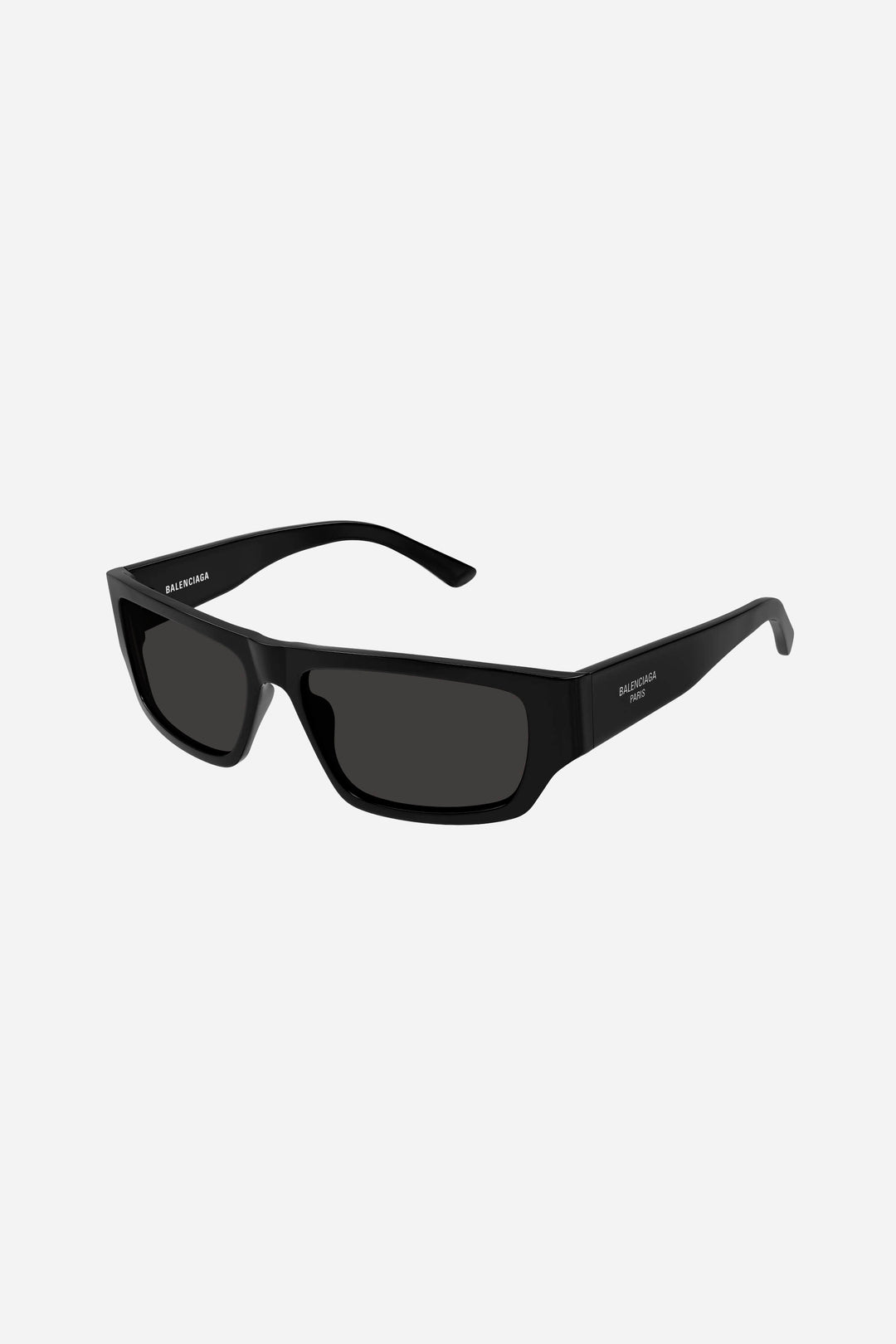 Black rectangular Balenciaga sunglasses with grey lense