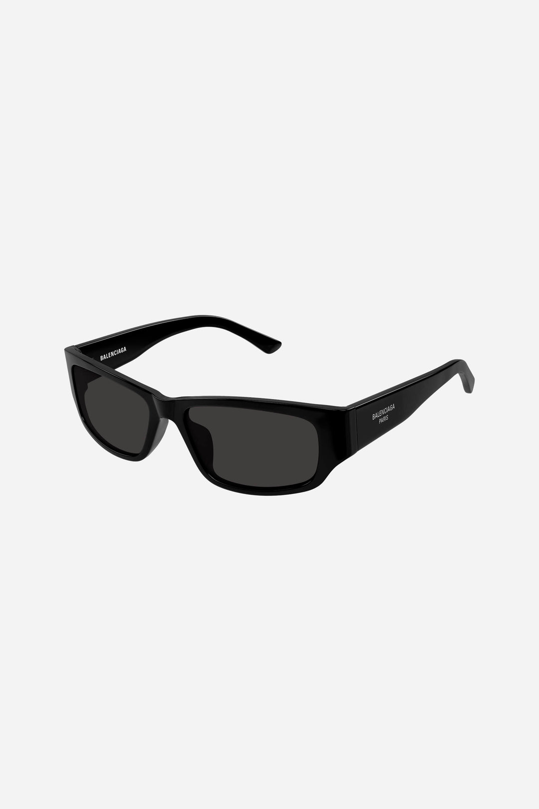 Black rectangular Balenciaga sunglasses with grey lense