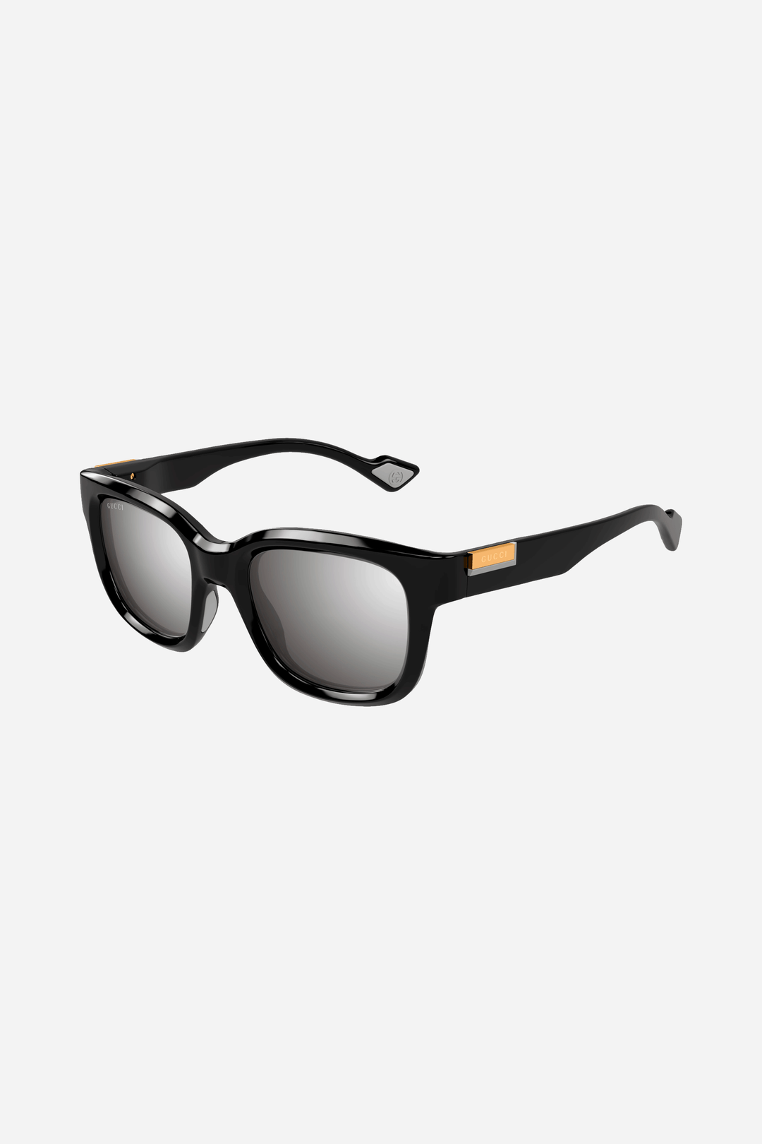 Black and grey Gucci sunglasses with gold logo