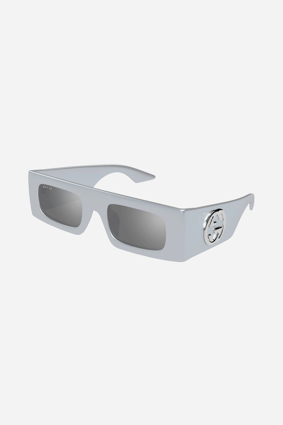 Rectangular silver sunglasses with silver logo