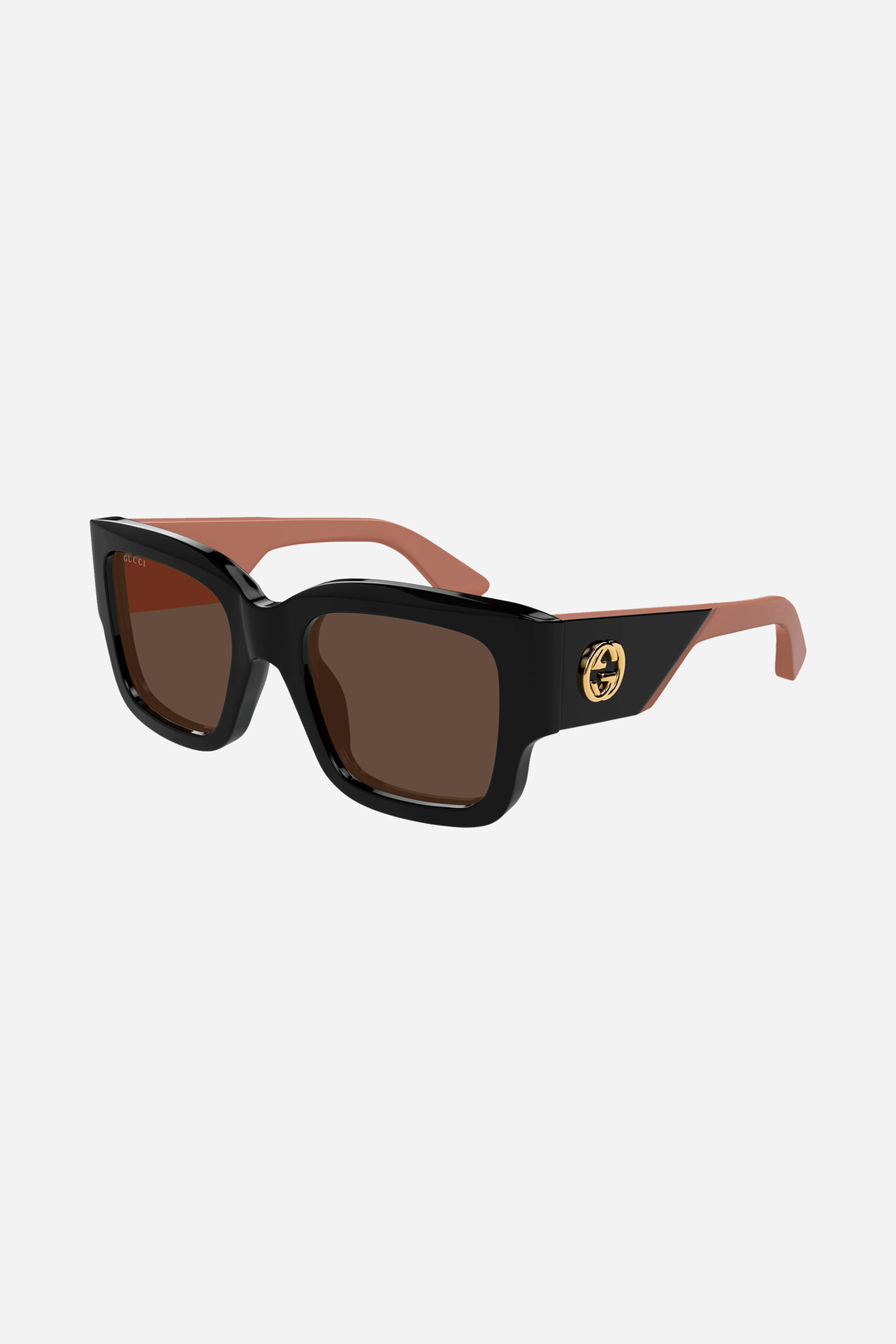 Black and brown Gucci sunglasses with gold logo