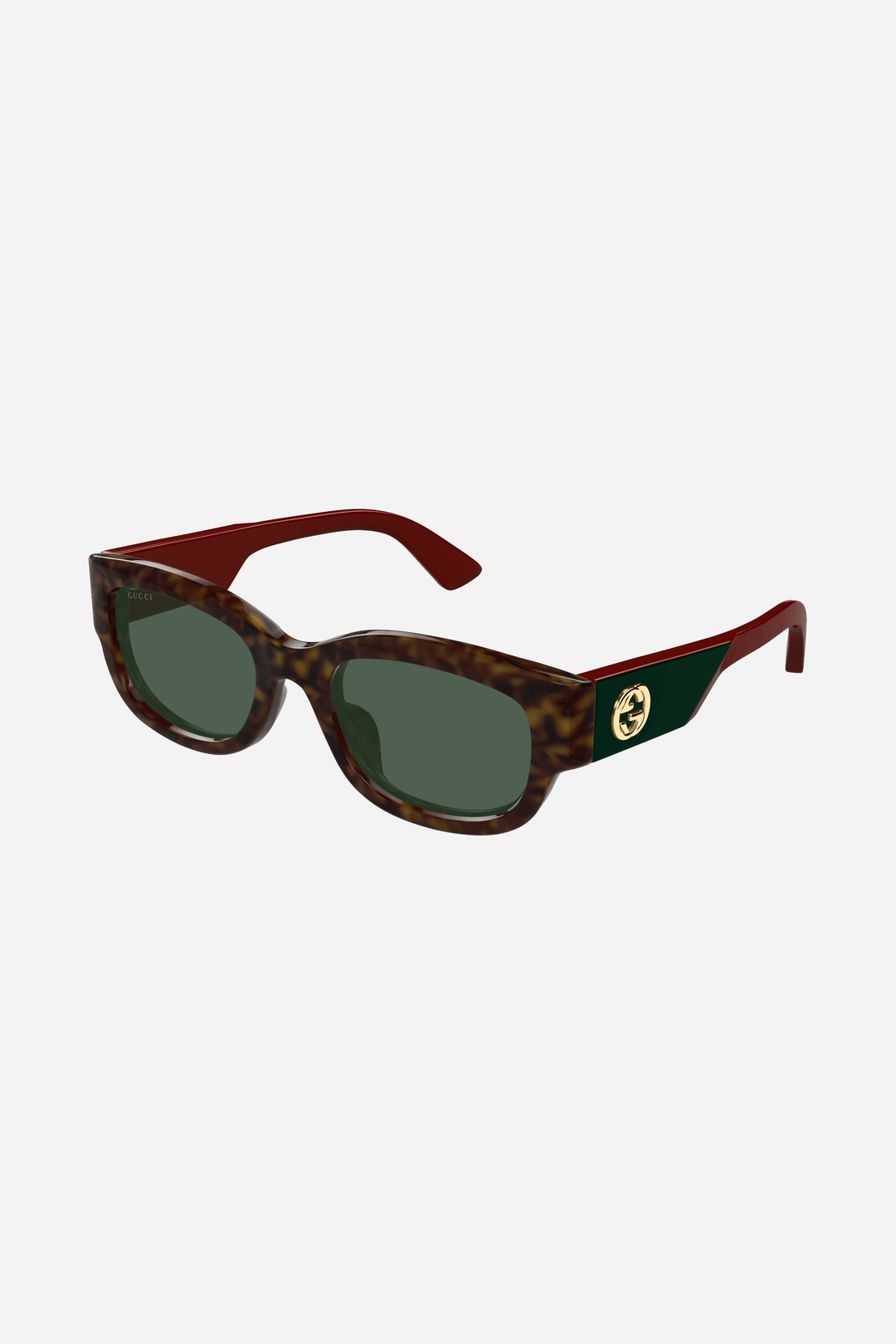 Brown and green squared Gucci sunglasses with gold logo