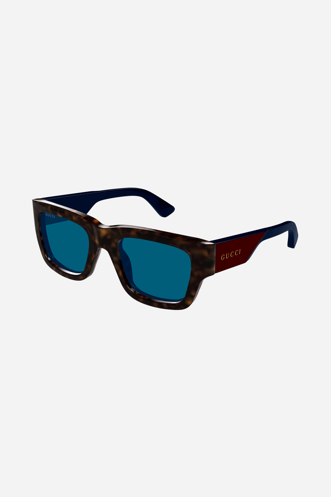 Brown and blue Gucci sunglasses with gold logo