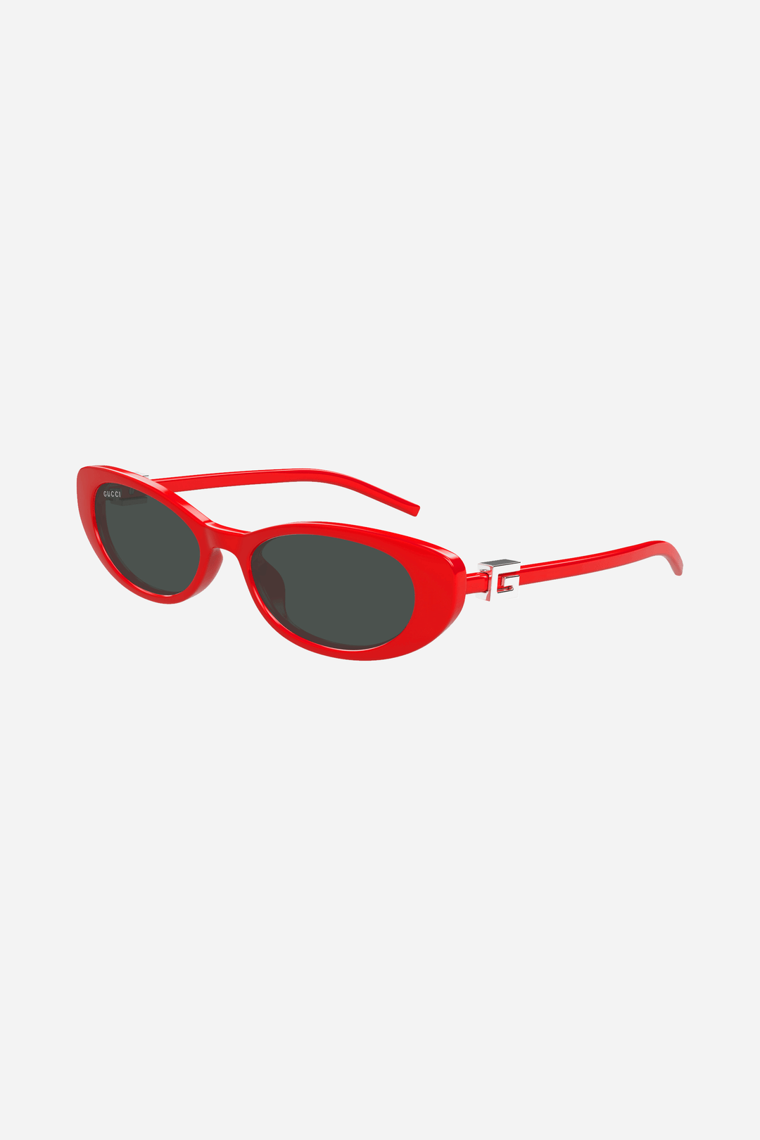 Oval cat-eye red sunglasses with silver logo