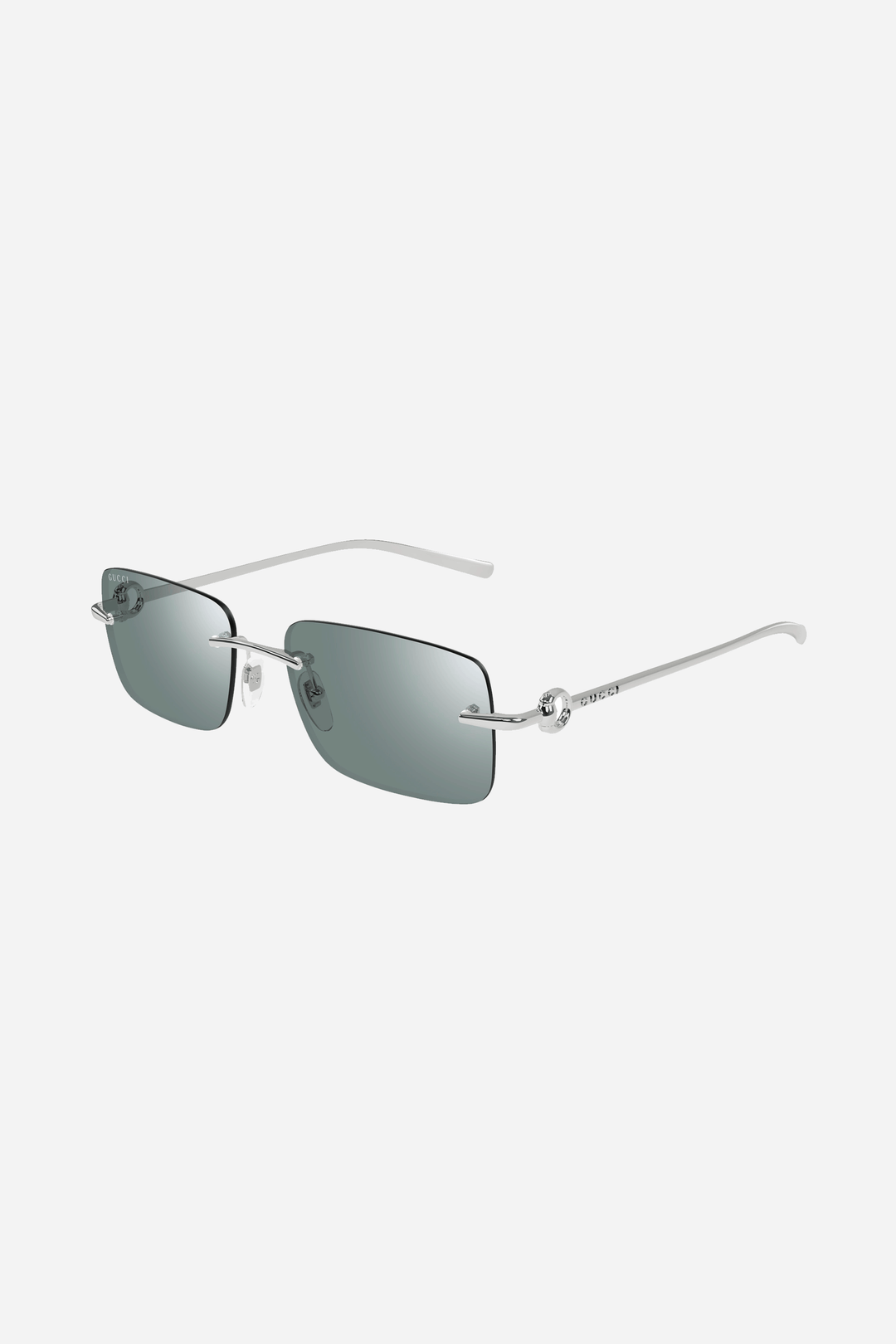 Green and silver metallic Gucci sunglasses with horsebit logo