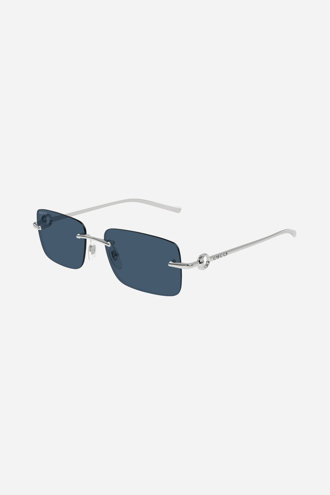 Blue and silver metallic Gucci sunglasses with horsebit logo